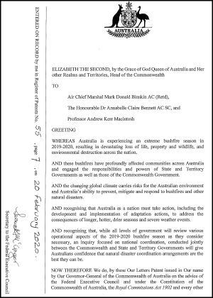 National Natural Disasters Letters Patent Cover